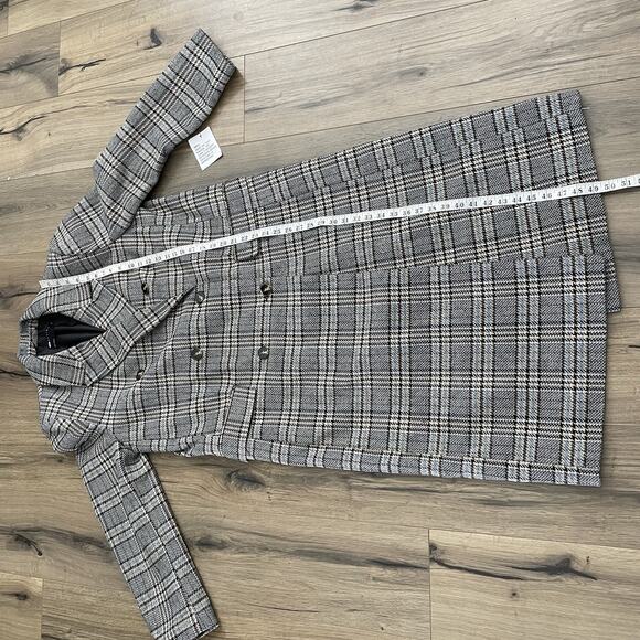 NEW ASOS DESIGN Size Medium Plaid Trench Coat Blue Black White Check Oversized - Picture 6 of 9
